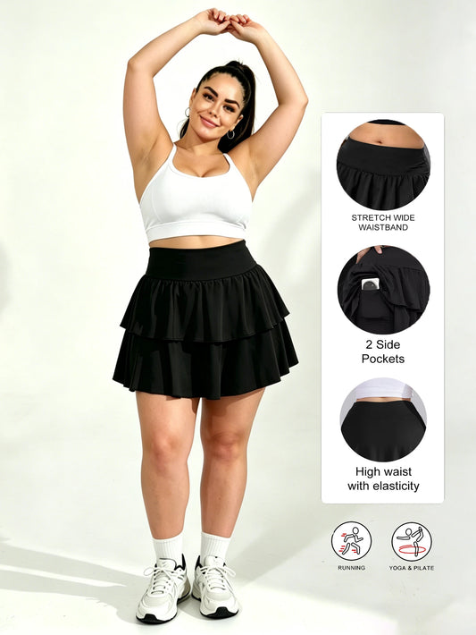 Women's Tiered Golf Skort with Pockets - High-Waisted